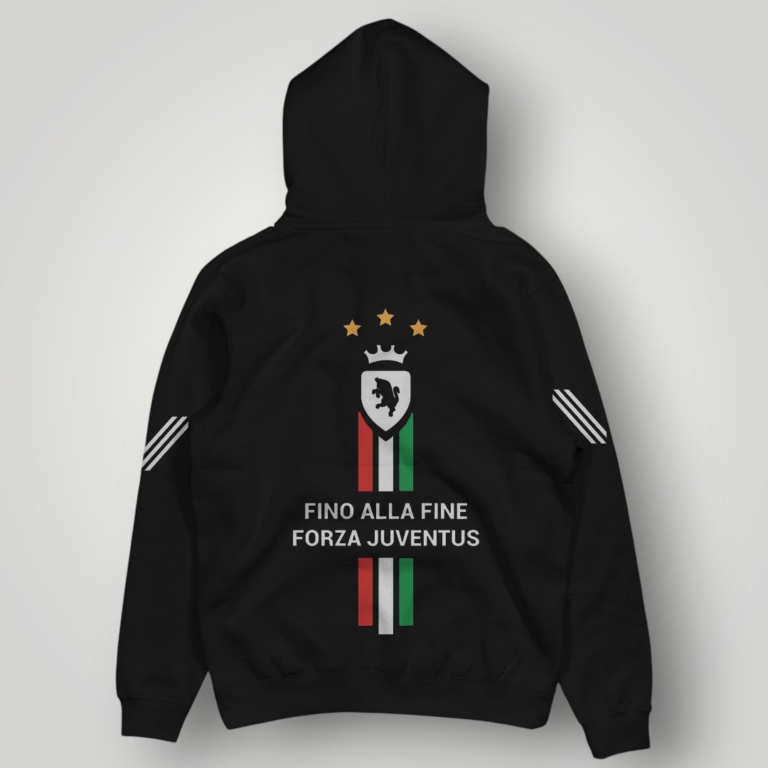 Juventus F.C. Inspired Black Hoodie - Italian Heritage Vertical Stripe Streetwear