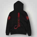 Manchester United "Red Devils" Vertical Stripe Hoodie - Black MUFC Graphic Fan Streetwear