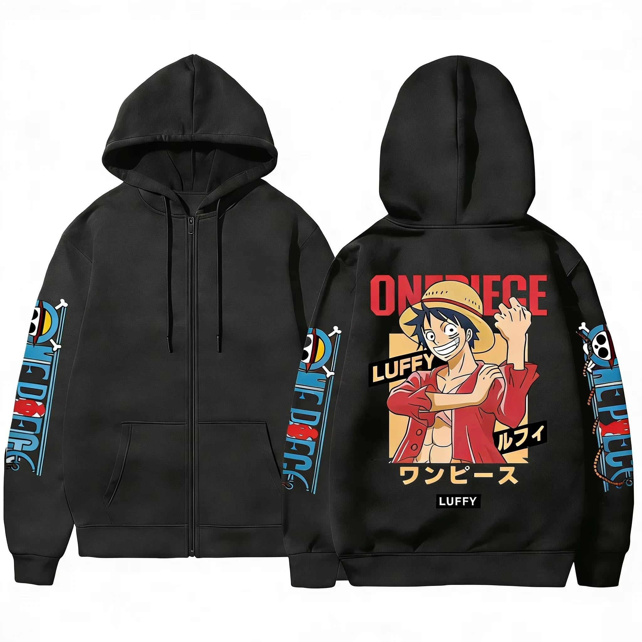 Anime Print Zip Up Hoodie for Men & Women