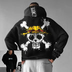 Unisex Oversized Skull Print Hooded Sweatshirt
