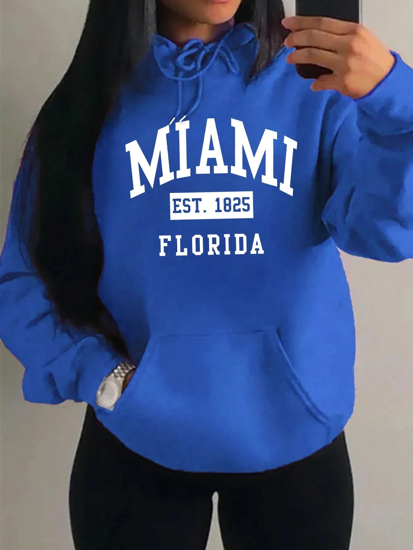 Miami Est 1825 City Art Letter Prints Women Hoodie Pocket Streetwear Harajuku Loose Hoody All-Match Fleece Female Clothing - cankarfashion