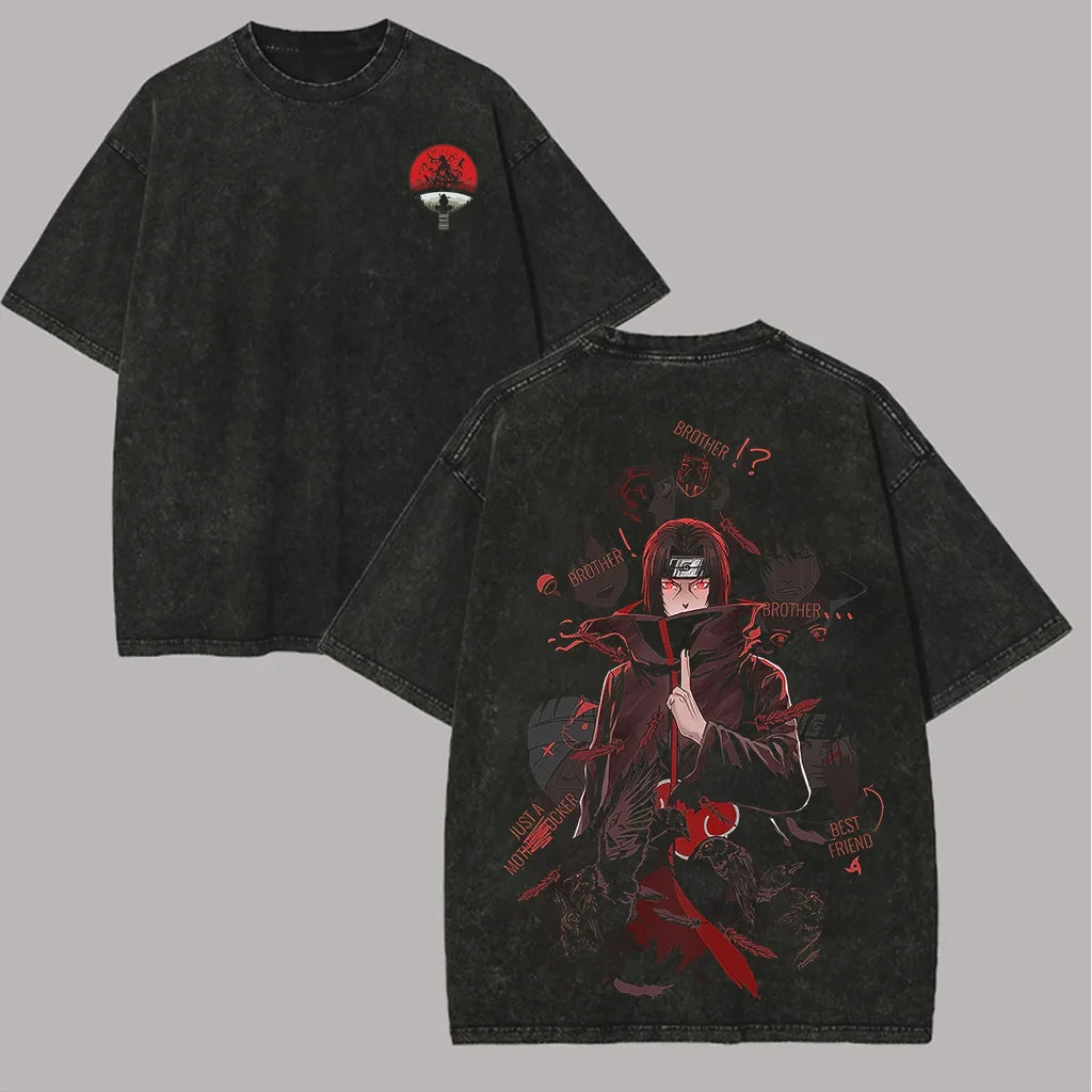 Itachi Uchiha Acid Wash T-Shirt - Naruto Akatsuki Crow