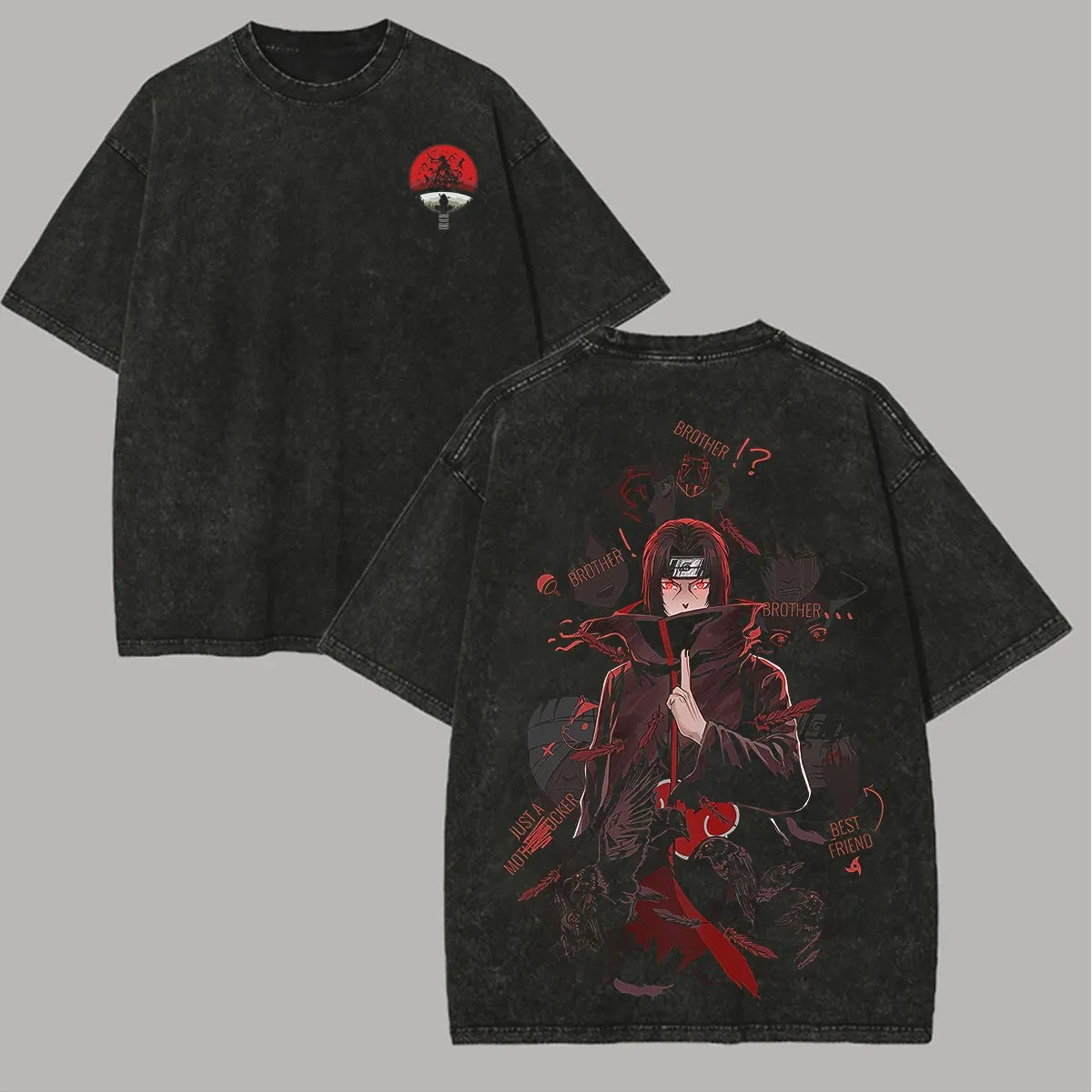 Itachi Uchiha Acid Wash T-Shirt - Naruto Akatsuki Crow