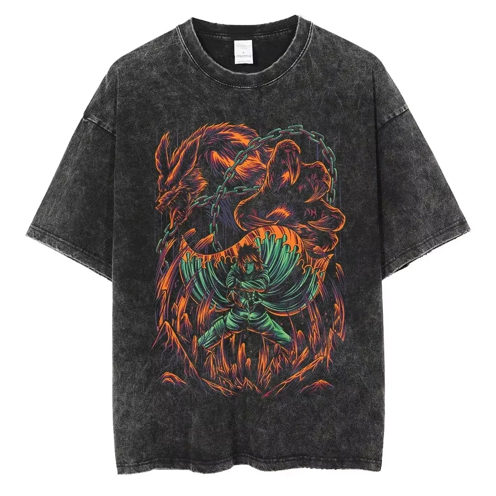 Hip Hop Vintage T-shirt for Men - Japanese Anime Style