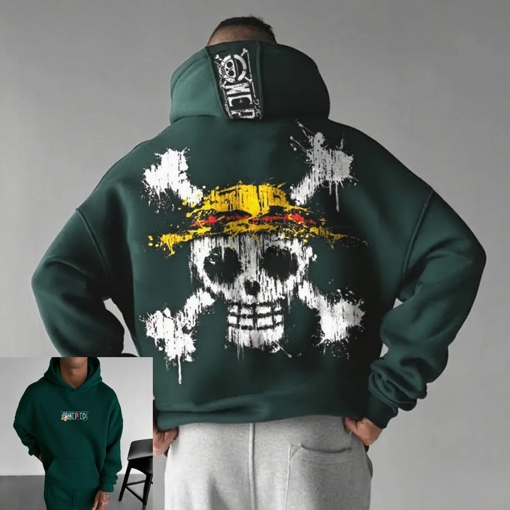 Unisex Oversized Skull Print Hooded Sweatshirt