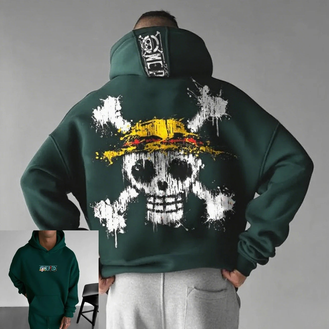 Unisex Oversized Skull Print Hooded Sweatshirt