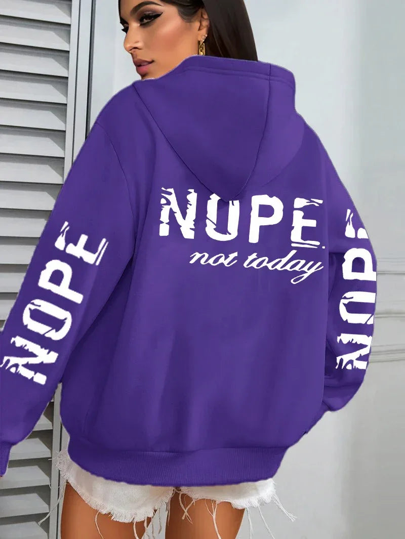 Nope Not Today Art Letter Printing Women Hoodies Loose Fleece Hoodie All-Match Pocket Pullovers Autumn Multicolor Woman Hoody - cankarfashion