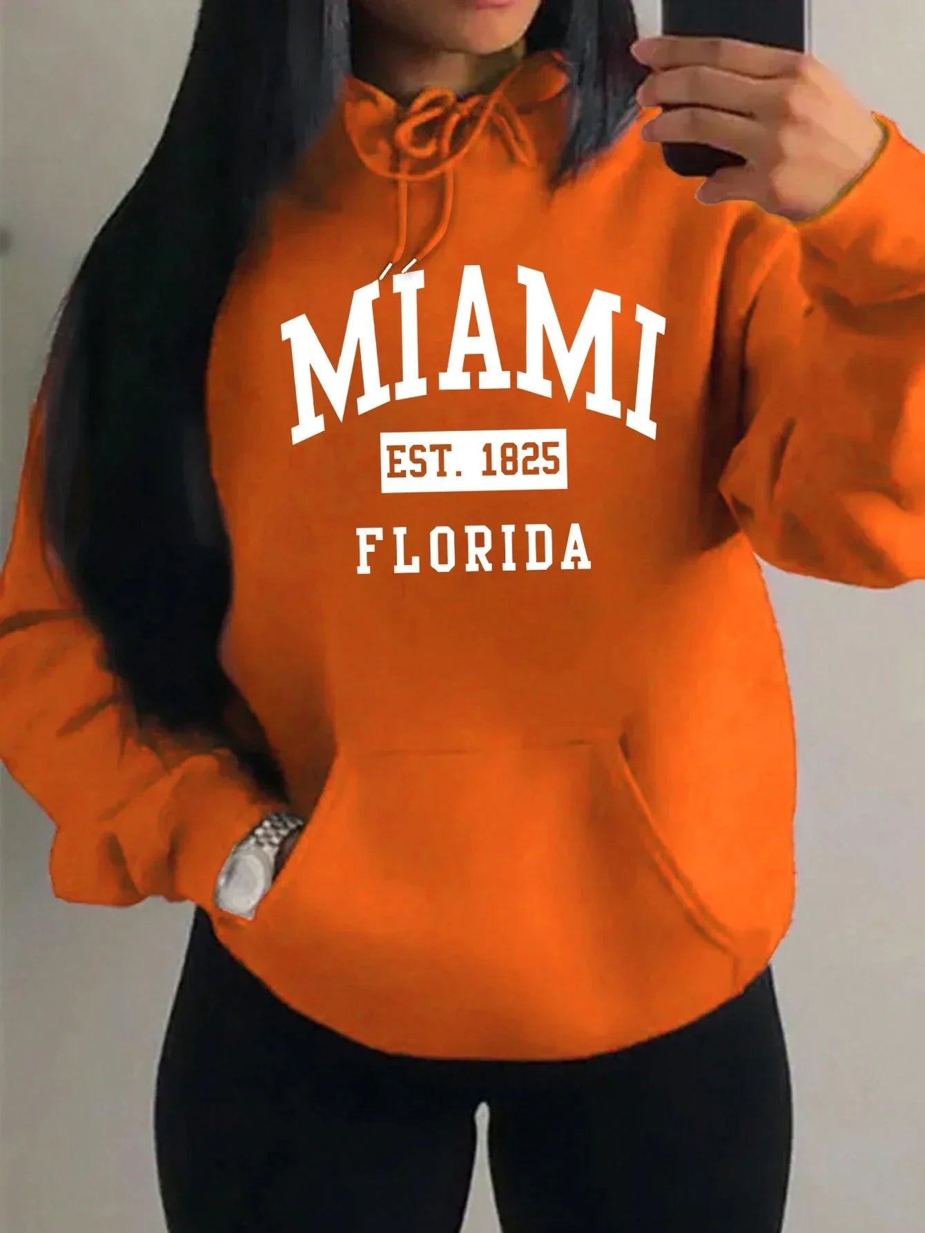 Miami Est 1825 City Art Letter Prints Women Hoodie Pocket Streetwear Harajuku Loose Hoody All-Match Fleece Female Clothing - cankarfashion