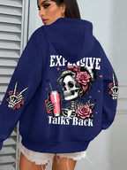 Expensive Talks Back Funny Printing Womens Hoodie Loose Multicolor Pullovers Fleece Autumn Sportswear Casual Pocket Hoody - cankarfashion