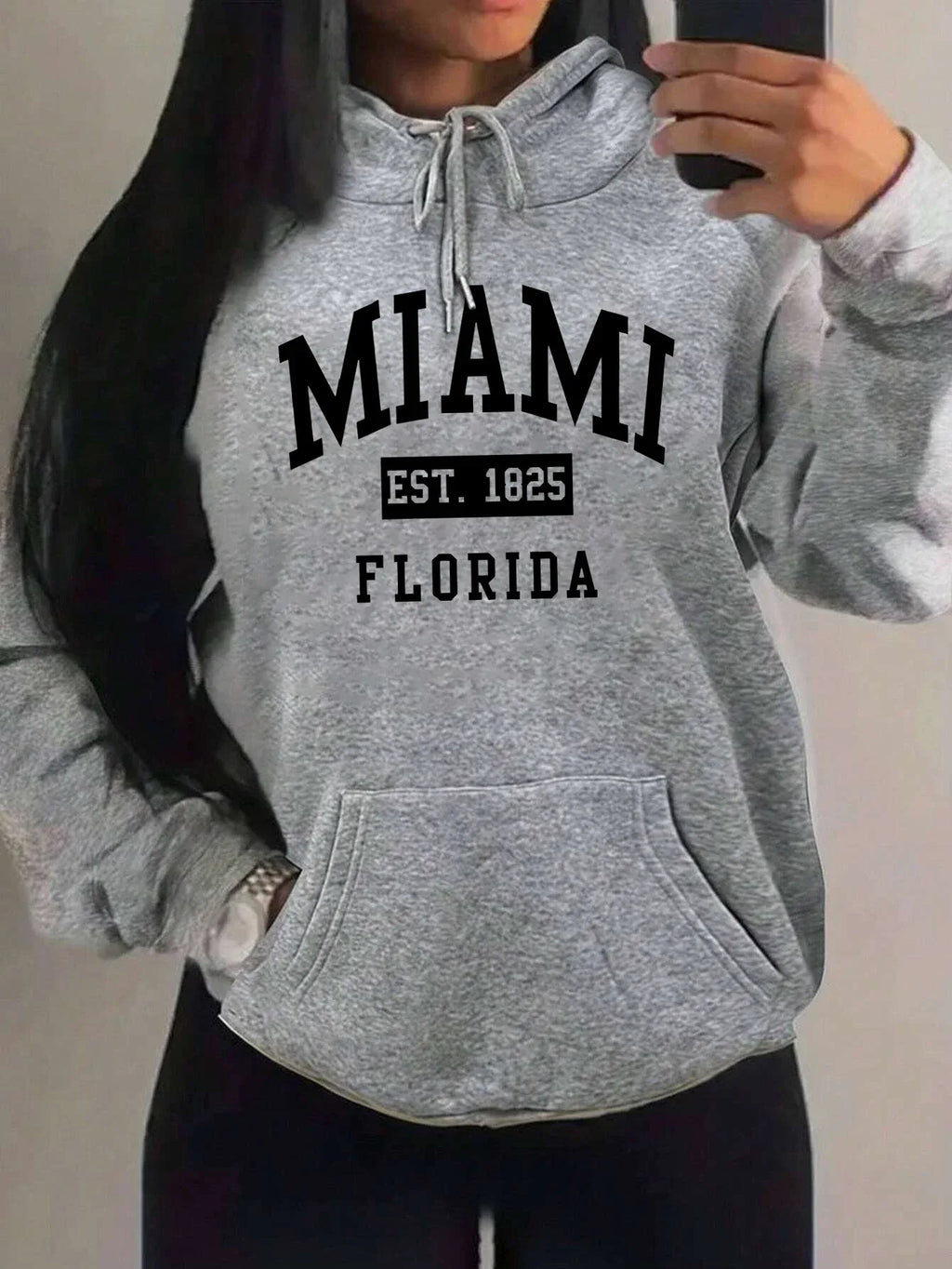 Miami Est 1825 City Art Letter Prints Women Hoodie Pocket Streetwear Harajuku Loose Hoody All-Match Fleece Female Clothing - cankarfashion