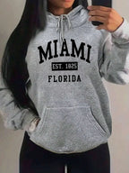 Miami Est 1825 City Art Letter Prints Women Hoodie Pocket Streetwear Harajuku Loose Hoody All-Match Fleece Female Clothing - cankarfashion