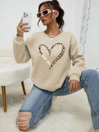 Leopard Wild Heart Pattern Print Female Sweatshirt Street Fur-Liner Pullovers Hipster Clothing All-Match Crewneck Tracksuit - cankarfashion
