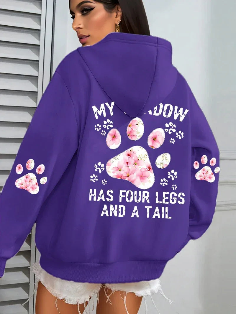 Autumn Womens Hoodies Cute Cat Paw Printing Sweatshirts Warm Fleece Soft Comfortable Pullovers Fashion Loose Female Clothing - cankarfashion
