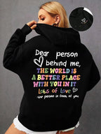 Dear Person Behind Me Hoodie Women Colored Letters Warm Fleece Woman Hoody Fur-liner Spring Autumn Hoodies Y2K Casual Tops - cankarfashion