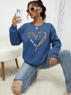 Leopard Wild Heart Pattern Print Female Sweatshirt Street Fur-Liner Pullovers Hipster Clothing All-Match Crewneck Tracksuit - cankarfashion