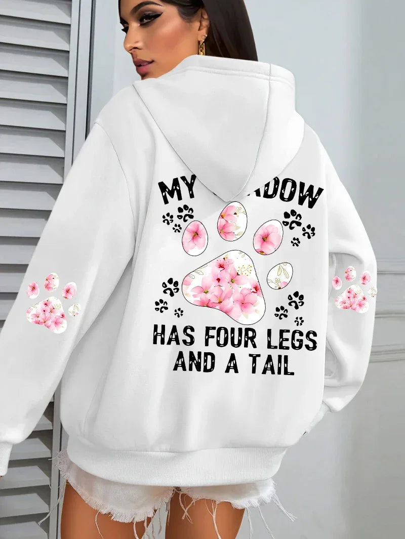 Autumn Womens Hoodies Cute Cat Paw Printing Sweatshirts Warm Fleece Soft Comfortable Pullovers Fashion Loose Female Clothing - cankarfashion