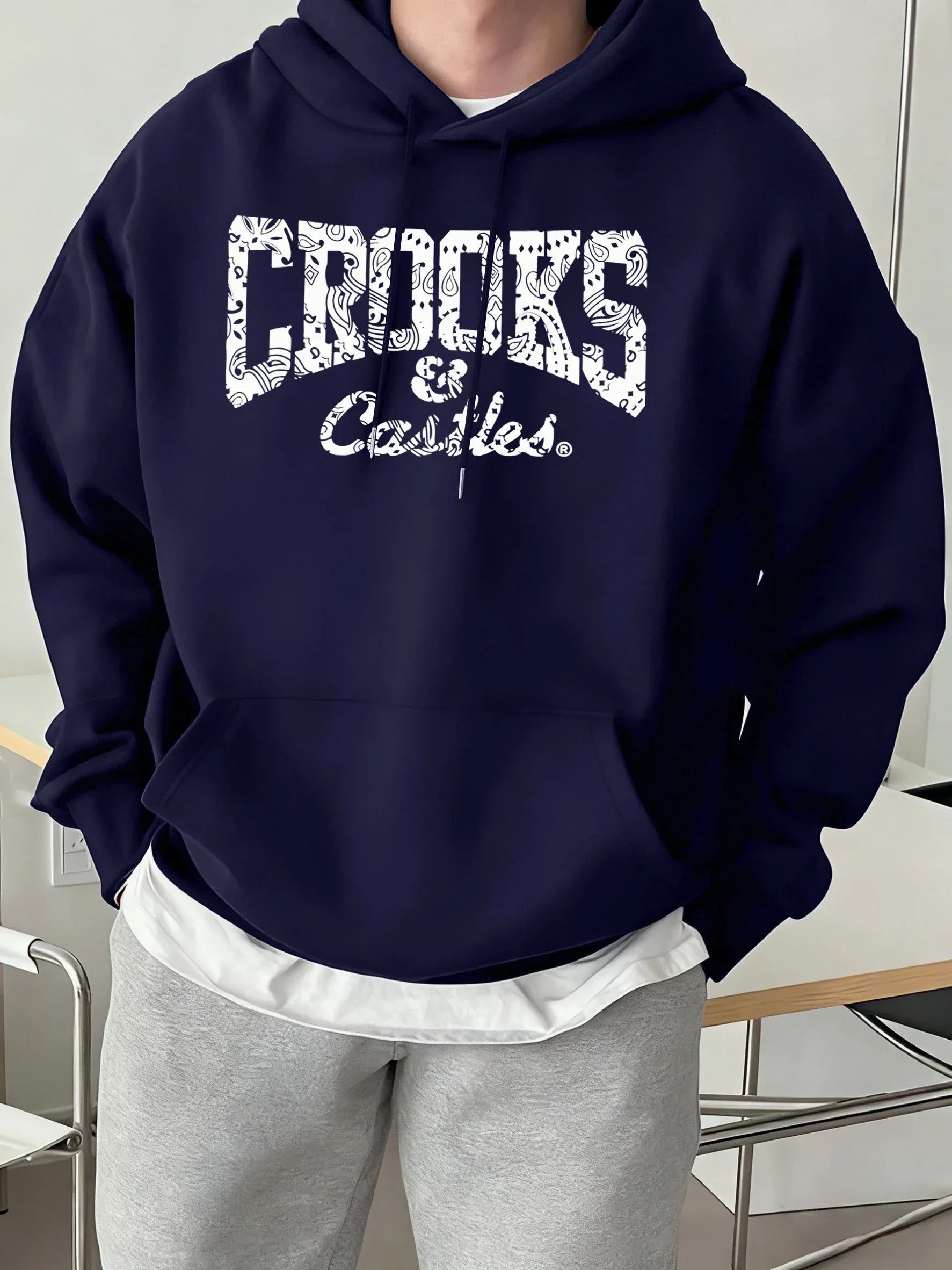 Crooks Castles Printing Fleece Warm Hoodies Male Comfy Casual Tracksuit Soft Autumn Unisex Clothing Sports Oversized Sweatshirts - cankarfashion