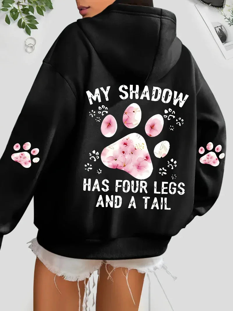 Autumn Womens Hoodies Cute Cat Paw Printing Sweatshirts Warm Fleece Soft Comfortable Pullovers Fashion Loose Female Clothing - cankarfashion