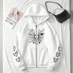 2026 Hot Sale Women's Hoodie Cute Spider Web Heart Print Zip-up Sweatshirt All Season Female Urban Casual Fashion Hooded Jackets - cankarfashion