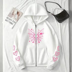 2026 Hot Sale Women's Hoodie Cute Spider Web Heart Print Zip-up Sweatshirt All Season Female Urban Casual Fashion Hooded Jackets - cankarfashion