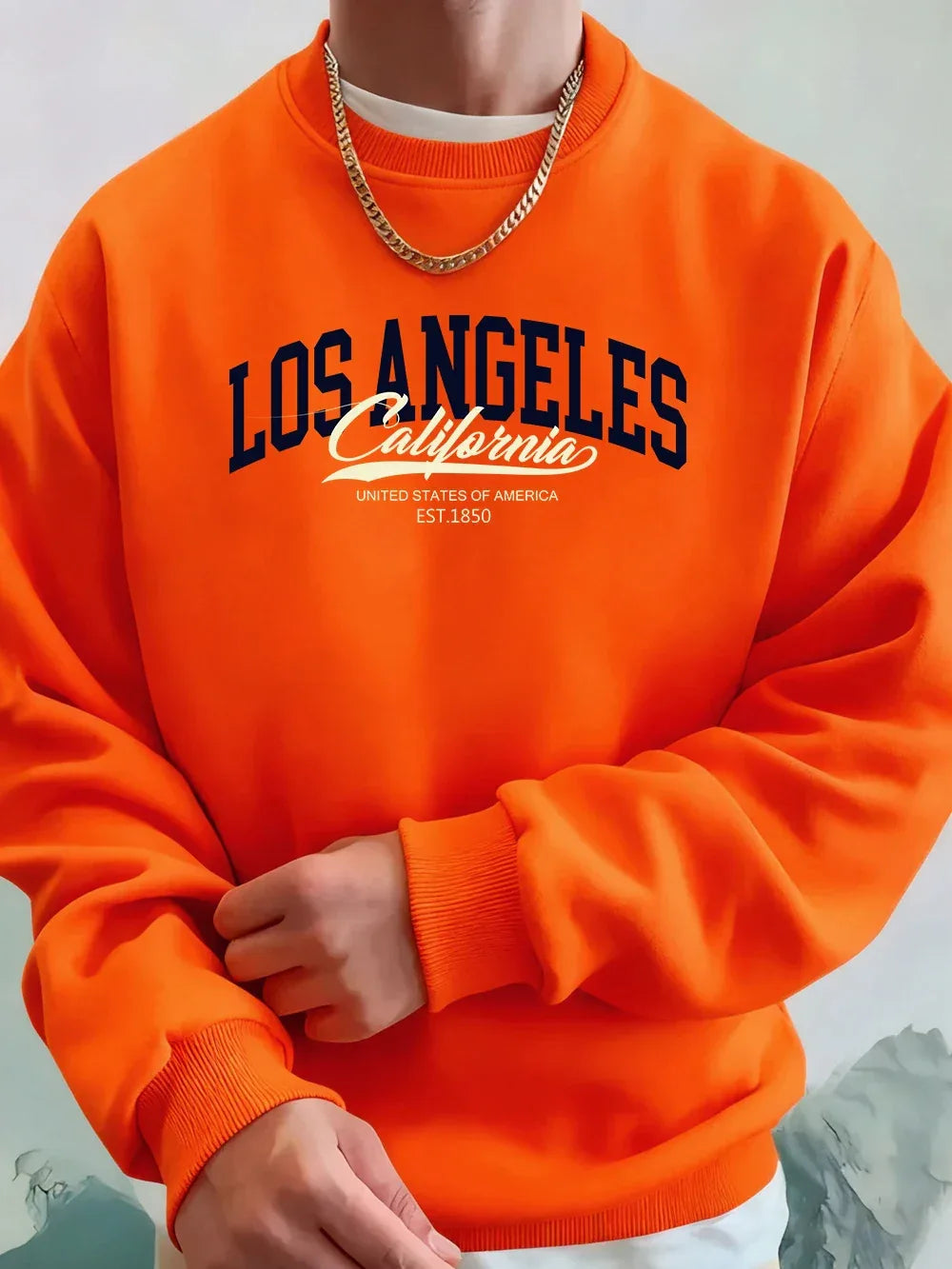 Los Angeles California Printed Men Sweatshirt Winter Fleece Warm Hoodies Korean Loose Crewneck Pullover Hip Hop Male Clothes - cankarfashion