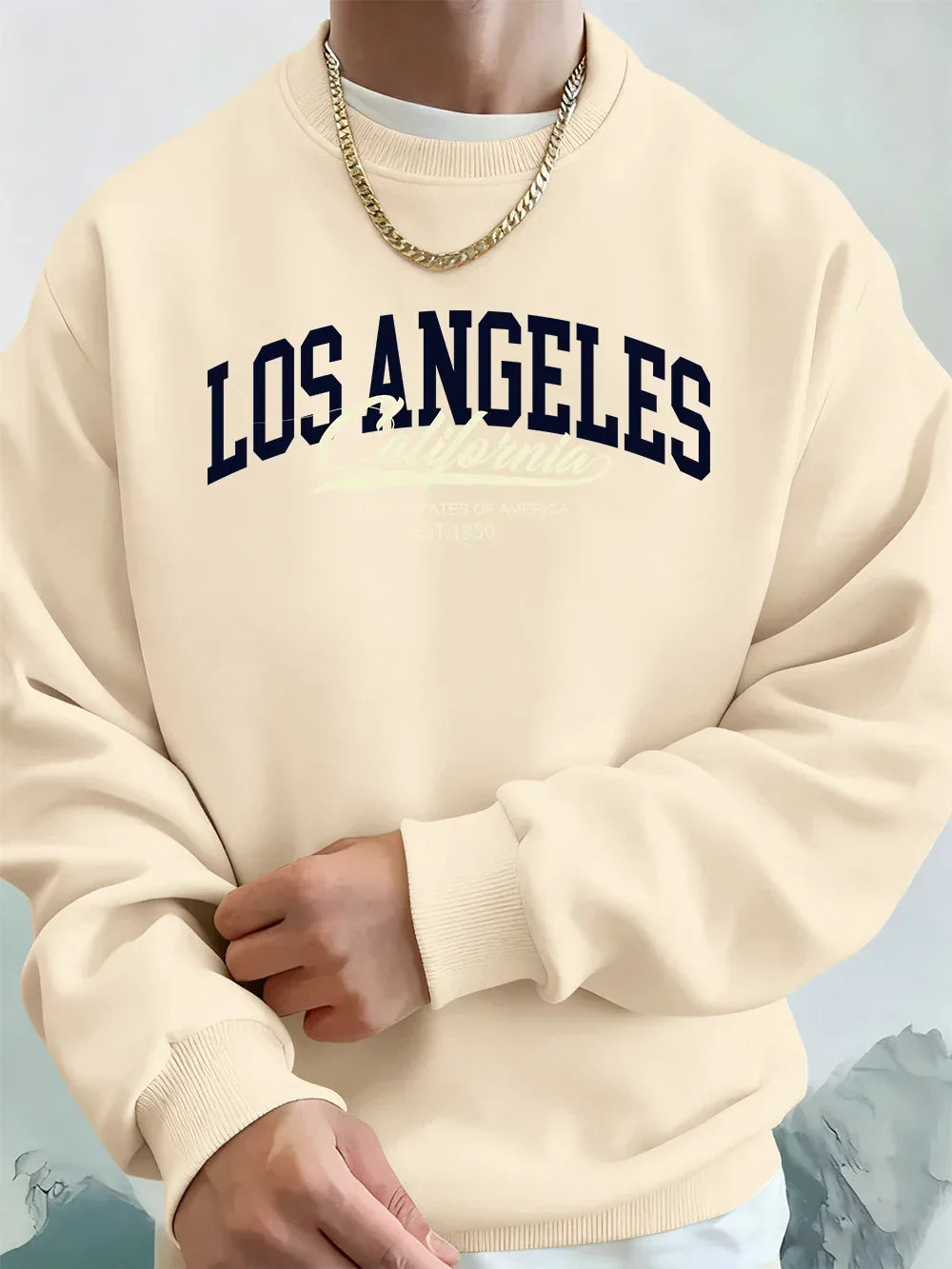 Los Angeles California Printed Men Sweatshirt Winter Fleece Warm Hoodies Korean Loose Crewneck Pullover Hip Hop Male Clothes - cankarfashion