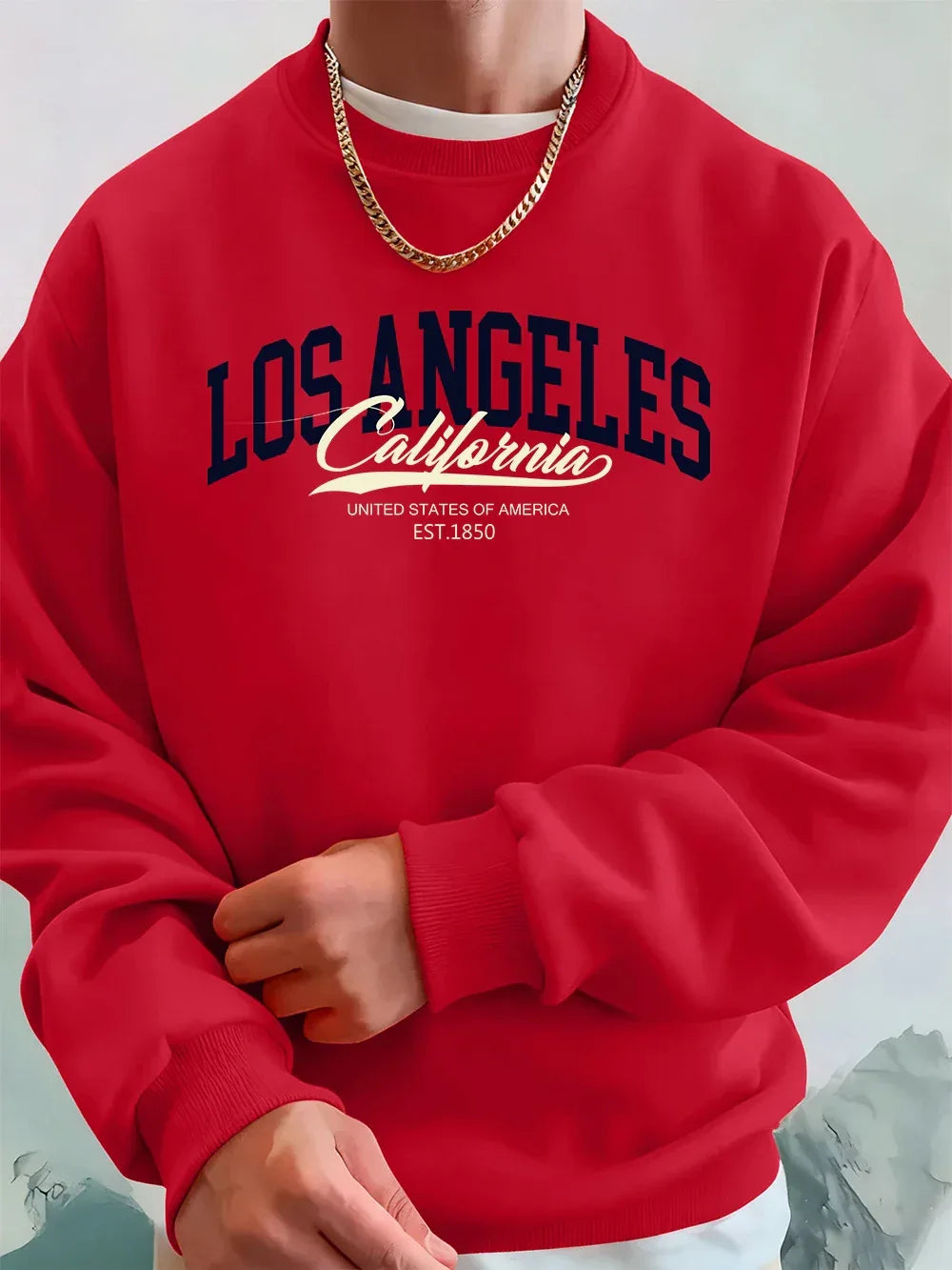 Los Angeles California Printed Men Sweatshirt Winter Fleece Warm Hoodies Korean Loose Crewneck Pullover Hip Hop Male Clothes - cankarfashion