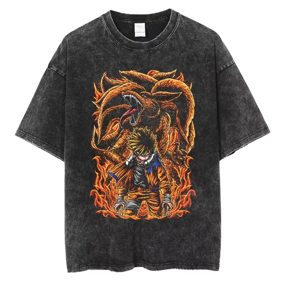 Hip Hop Vintage T-shirt for Men - Japanese Anime Style