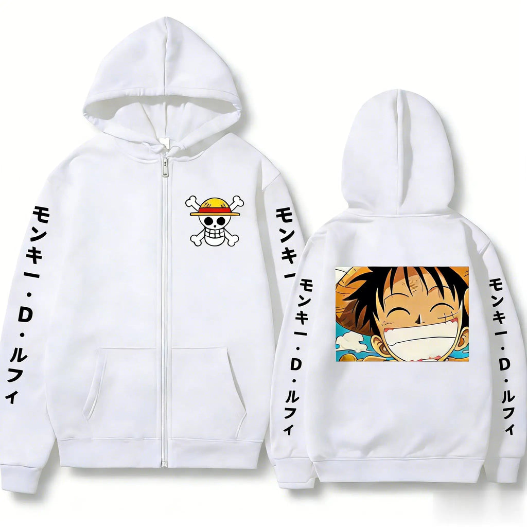 Unisex Luffy Hoodie Zip Up Sweatshirt - Anime Streetwear