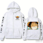 Unisex Luffy Hoodie Zip Up Sweatshirt - Anime Streetwear