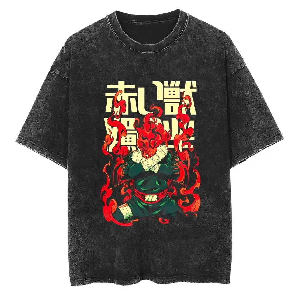 Might Guy Acid Wash T Shirt - Naruto Eight Gates Red Beast