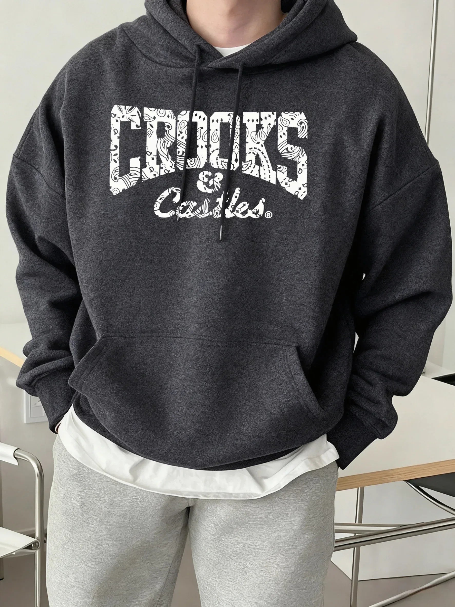 Crooks Castles Printing Fleece Warm Hoodies Male Comfy Casual Tracksuit Soft Autumn Unisex Clothing Sports Oversized Sweatshirts - cankarfashion