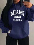 Miami Est 1825 City Art Letter Prints Women Hoodie Pocket Streetwear Harajuku Loose Hoody All-Match Fleece Female Clothing - cankarfashion