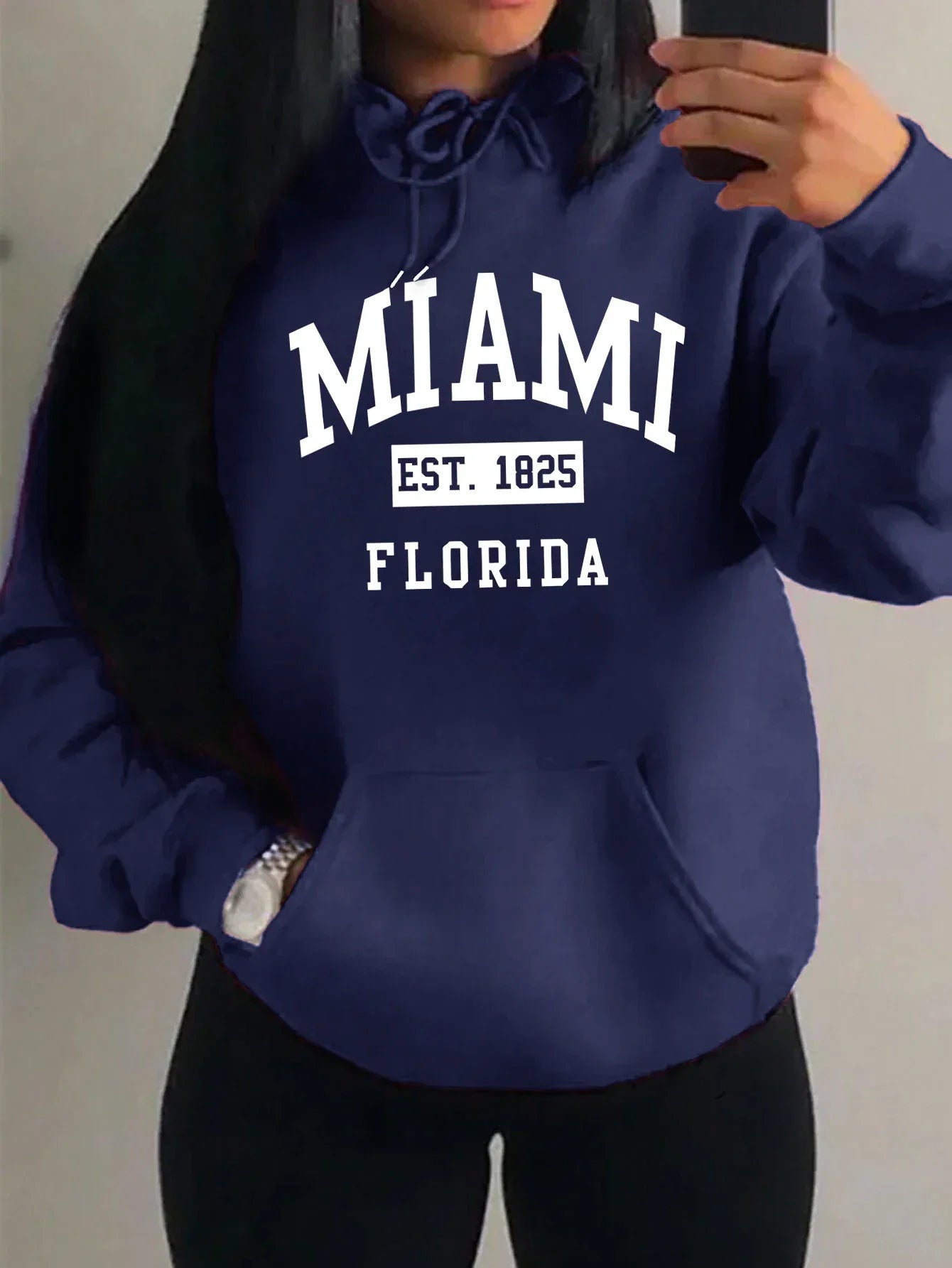 Miami Est 1825 City Art Letter Prints Women Hoodie Pocket Streetwear Harajuku Loose Hoody All-Match Fleece Female Clothing - cankarfashion