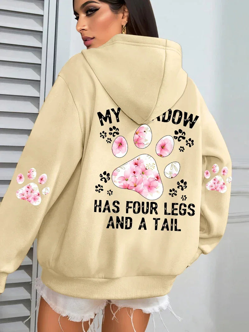 Autumn Womens Hoodies Cute Cat Paw Printing Sweatshirts Warm Fleece Soft Comfortable Pullovers Fashion Loose Female Clothing - cankarfashion