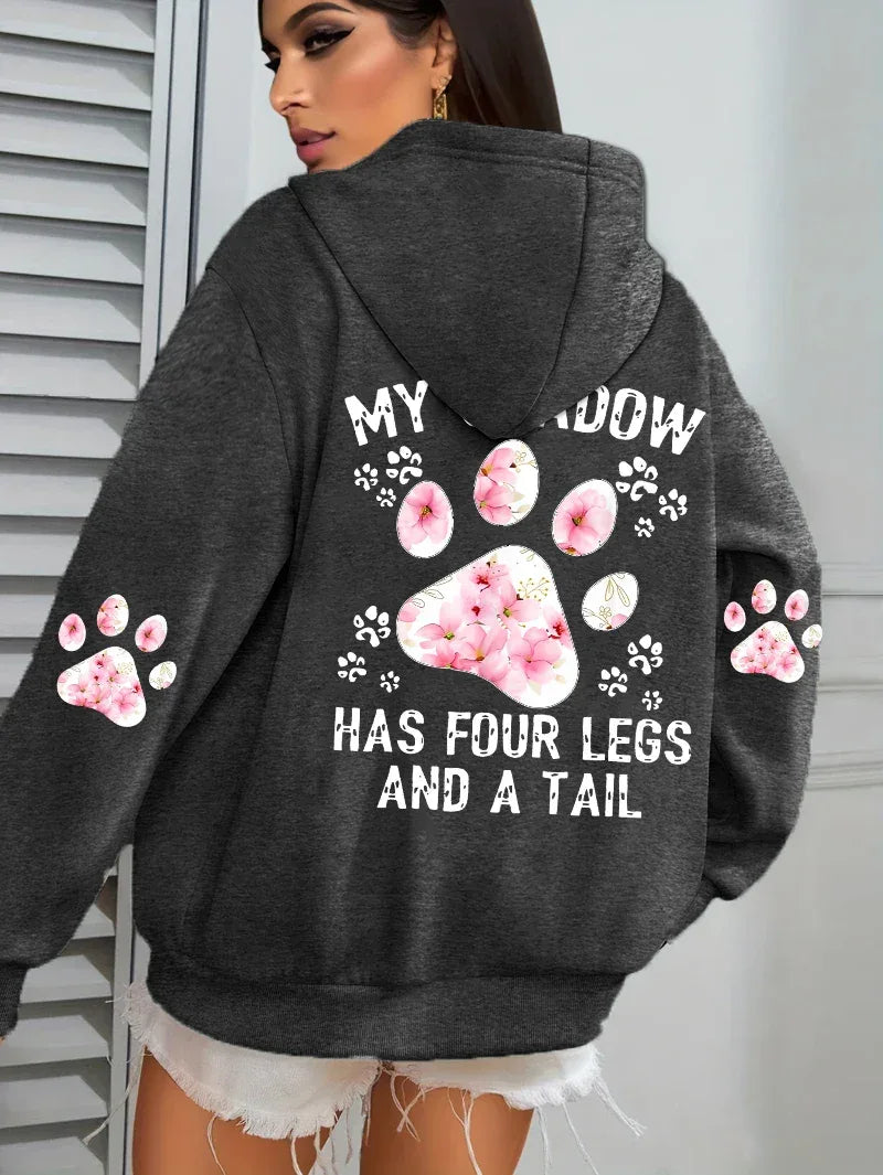 Autumn Womens Hoodies Cute Cat Paw Printing Sweatshirts Warm Fleece Soft Comfortable Pullovers Fashion Loose Female Clothing - cankarfashion