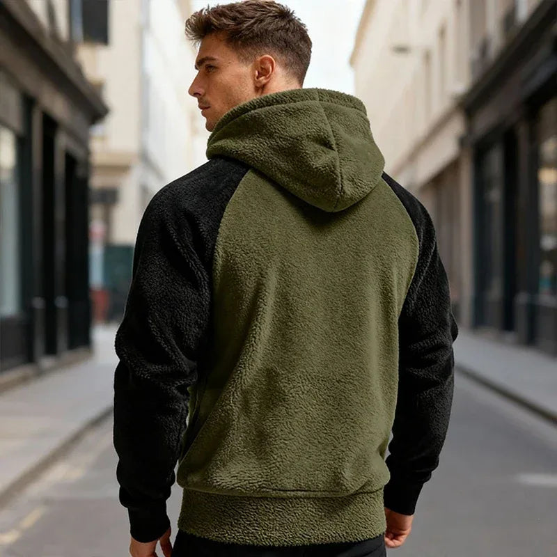 Winter Men Fleece Hooded Sweatshirt Long Sleeve Match Colors Shoulder Cuff Hoodies Trendy Big Size Light Weight Outerwear M-2XL - cankarfashion