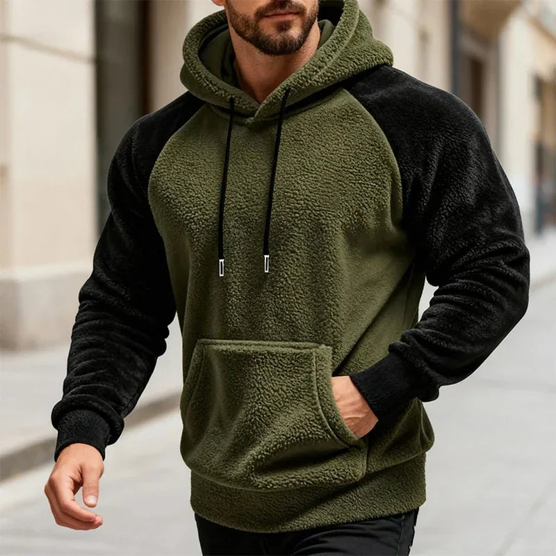 Winter Men Fleece Hooded Sweatshirt Long Sleeve Match Colors Shoulder Cuff Hoodies Trendy Big Size Light Weight Outerwear M-2XL - cankarfashion