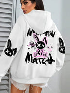 Mix And Match Cartoon Rabbit Prints Women Hoodie Pocket Streetwear Harajuku Loose Hoody All-Match Fleece Female Clothing - cankarfashion
