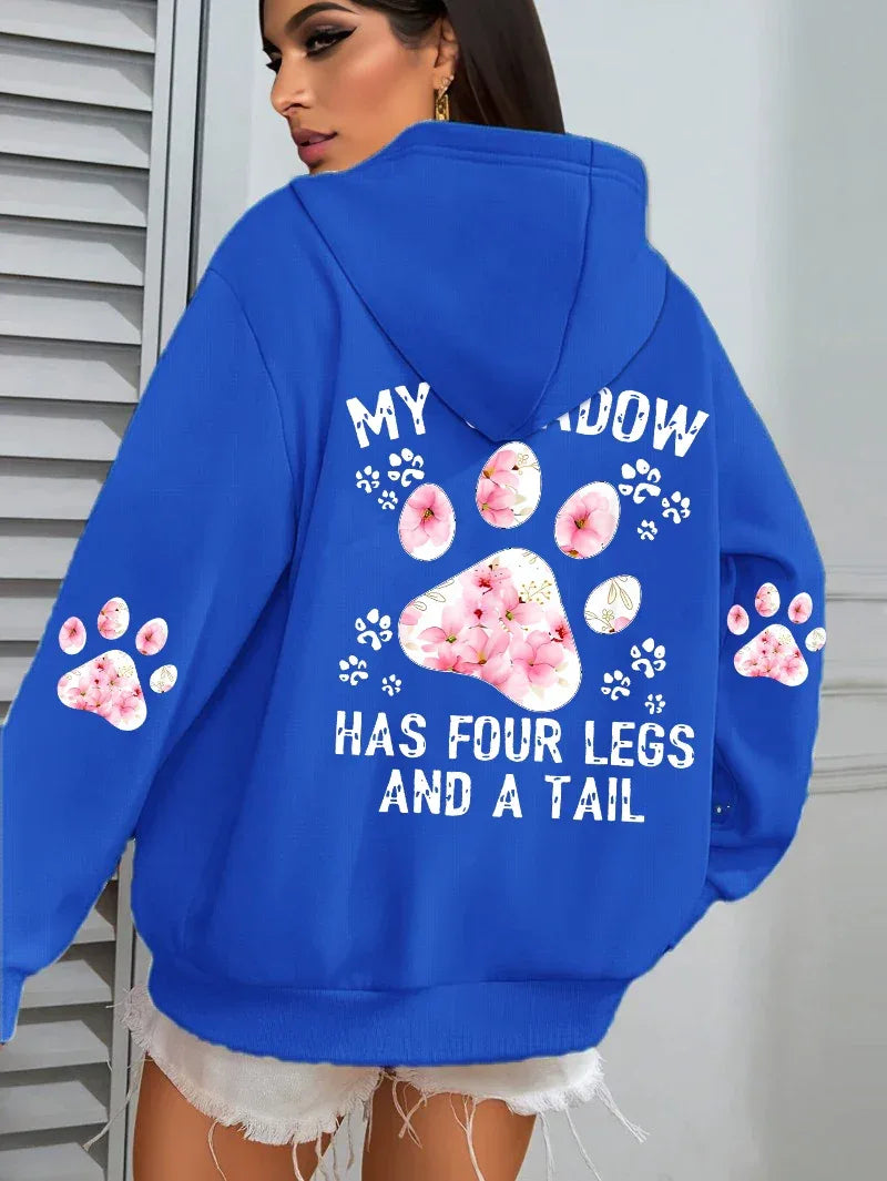 Autumn Womens Hoodies Cute Cat Paw Printing Sweatshirts Warm Fleece Soft Comfortable Pullovers Fashion Loose Female Clothing - cankarfashion