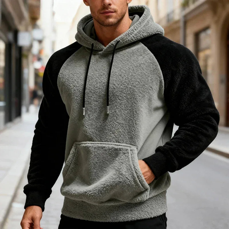 Winter Men Fleece Hooded Sweatshirt Long Sleeve Match Colors Shoulder Cuff Hoodies Trendy Big Size Light Weight Outerwear M-2XL - cankarfashion