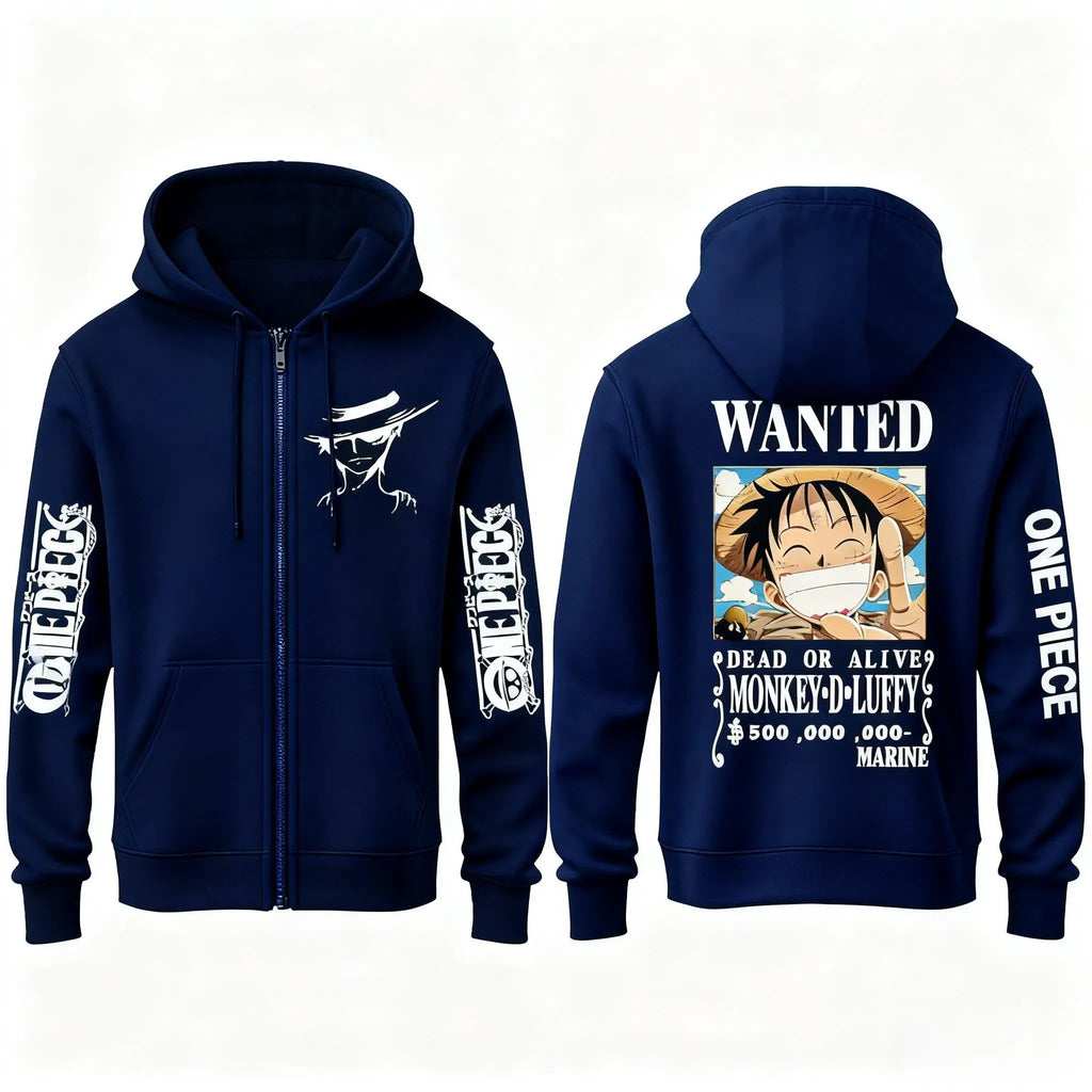 One Piece Luffy Wanted Print Hoodie for Men & Women