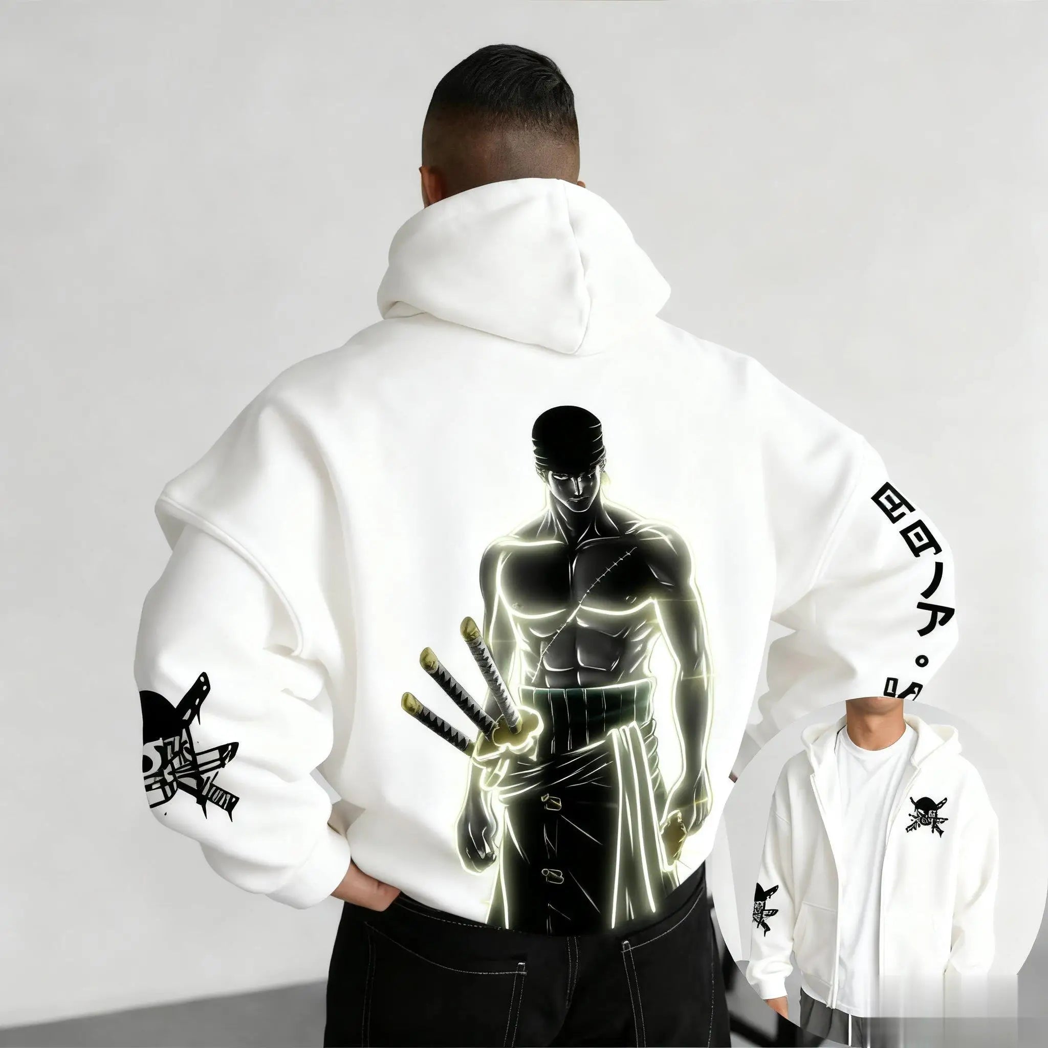 One Piece Zoro Oversized Vintage Zip Hoodie for Men & Women