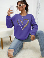 Leopard Wild Heart Pattern Print Female Sweatshirt Street Fur-Liner Pullovers Hipster Clothing All-Match Crewneck Tracksuit - cankarfashion