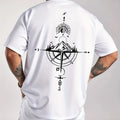 Summer men's 100% pure cotton casual sports loose oversized retro compass printed comfortable round neck short sleeved T-shirt - cankarfashion