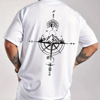 Summer men's 100% pure cotton casual sports loose oversized retro compass printed comfortable round neck short sleeved T-shirt - cankarfashion