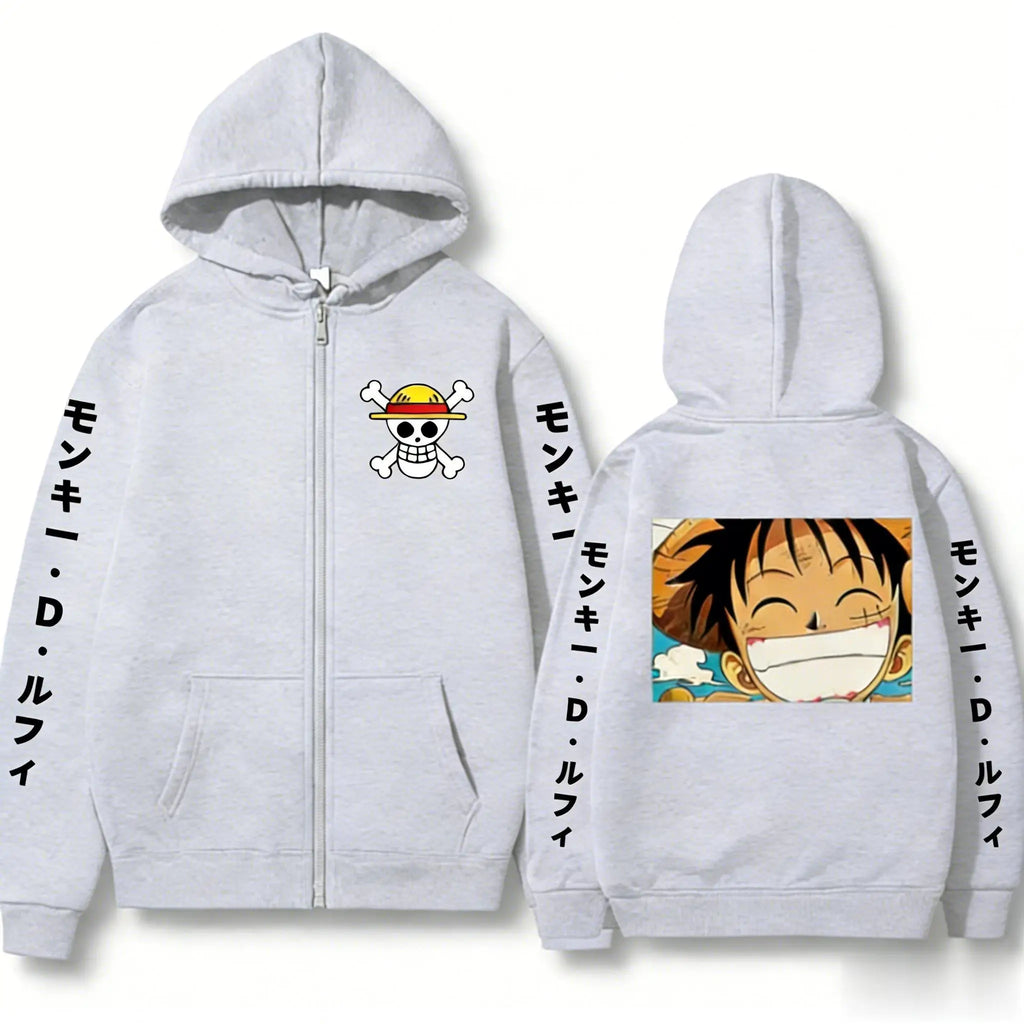 Unisex Luffy Hoodie Zip Up Sweatshirt - Anime Streetwear