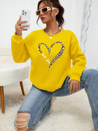Leopard Wild Heart Pattern Print Female Sweatshirt Street Fur-Liner Pullovers Hipster Clothing All-Match Crewneck Tracksuit - cankarfashion