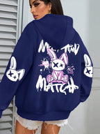 Mix And Match Cartoon Rabbit Prints Women Hoodie Pocket Streetwear Harajuku Loose Hoody All-Match Fleece Female Clothing - cankarfashion