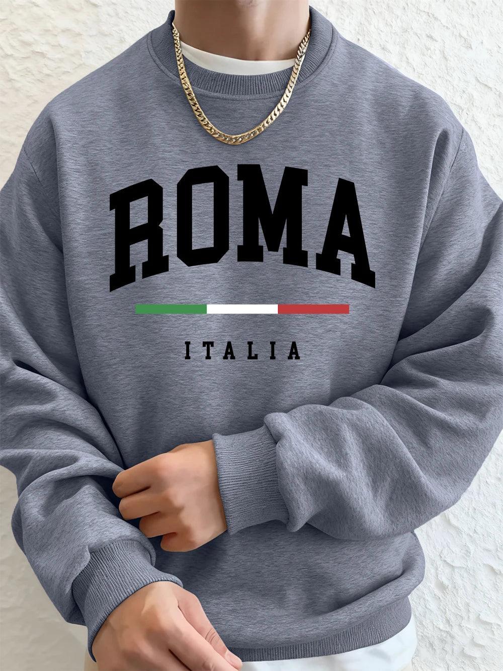 Roma Italia Letter Printing Mens Sweatshirts Winter Crewneck Hoodies Street Fleece Warm Loose Pullovers Casual Men'S Clothes - cankarfashion